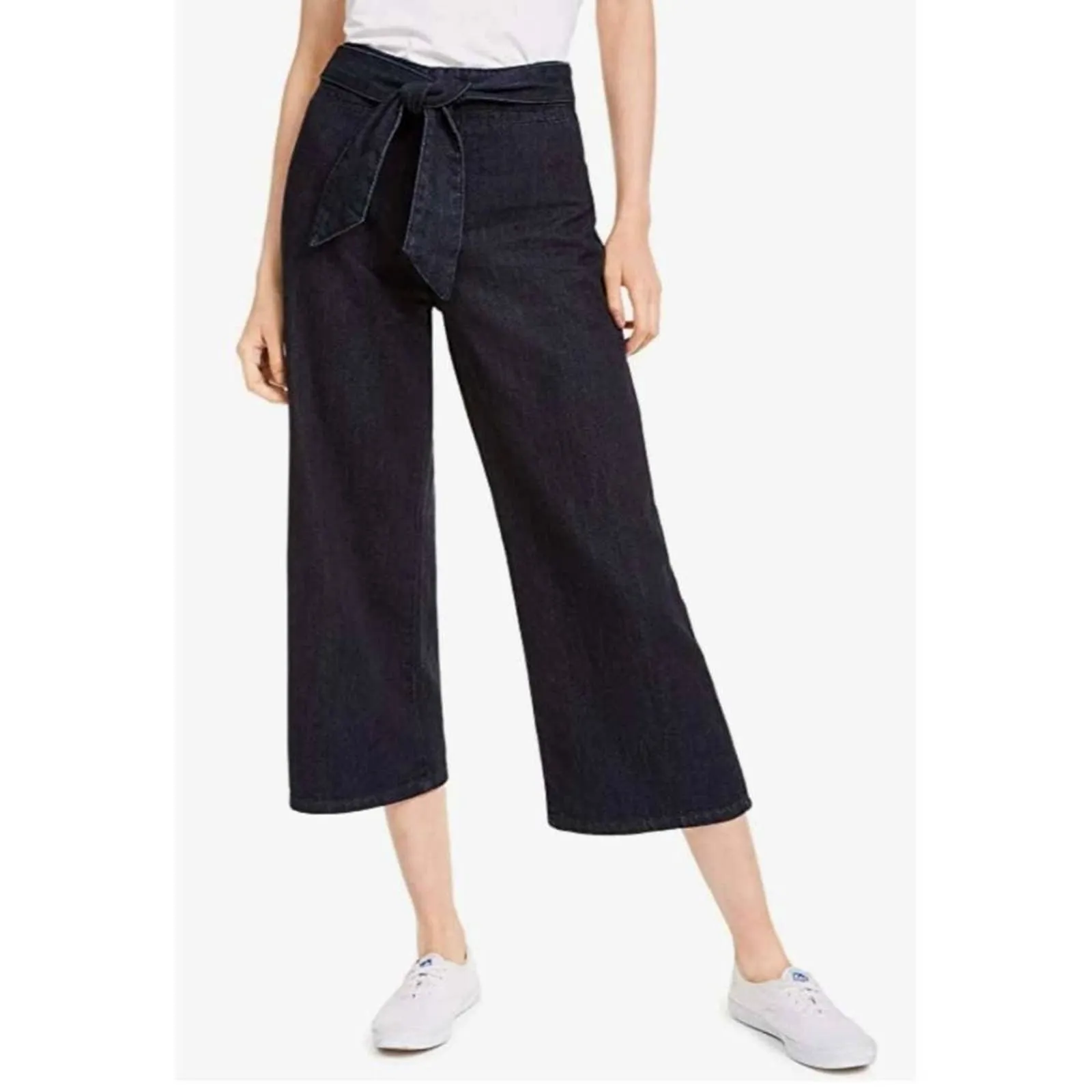 Oat NY Wide-Leg Tie-Waist High Rise Jeans Dark Rinse