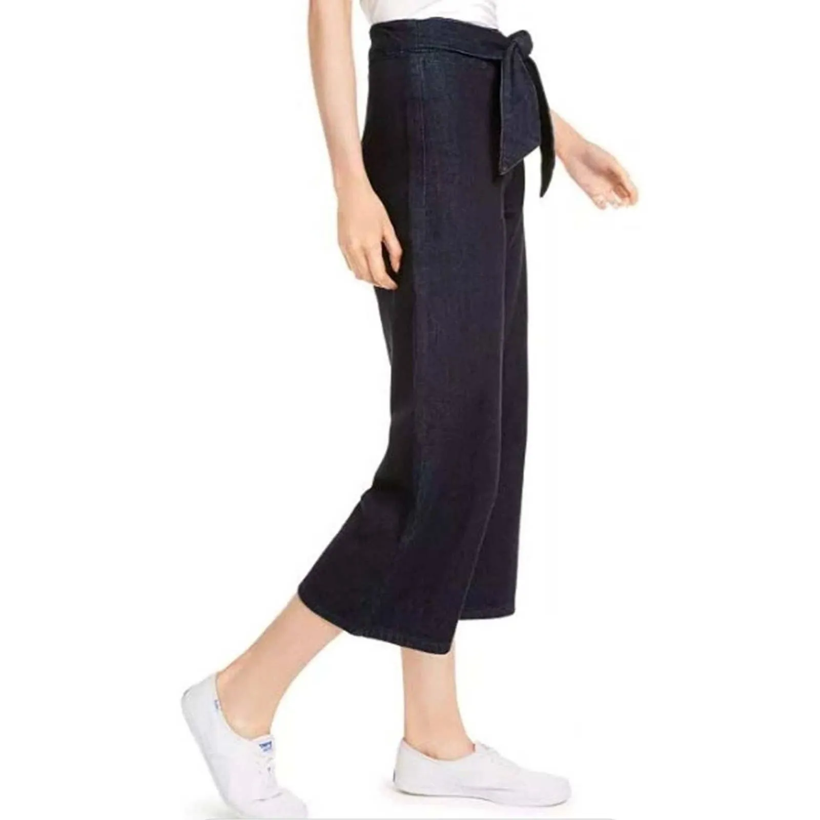 Oat NY Wide-Leg Tie-Waist High Rise Jeans Dark Rinse