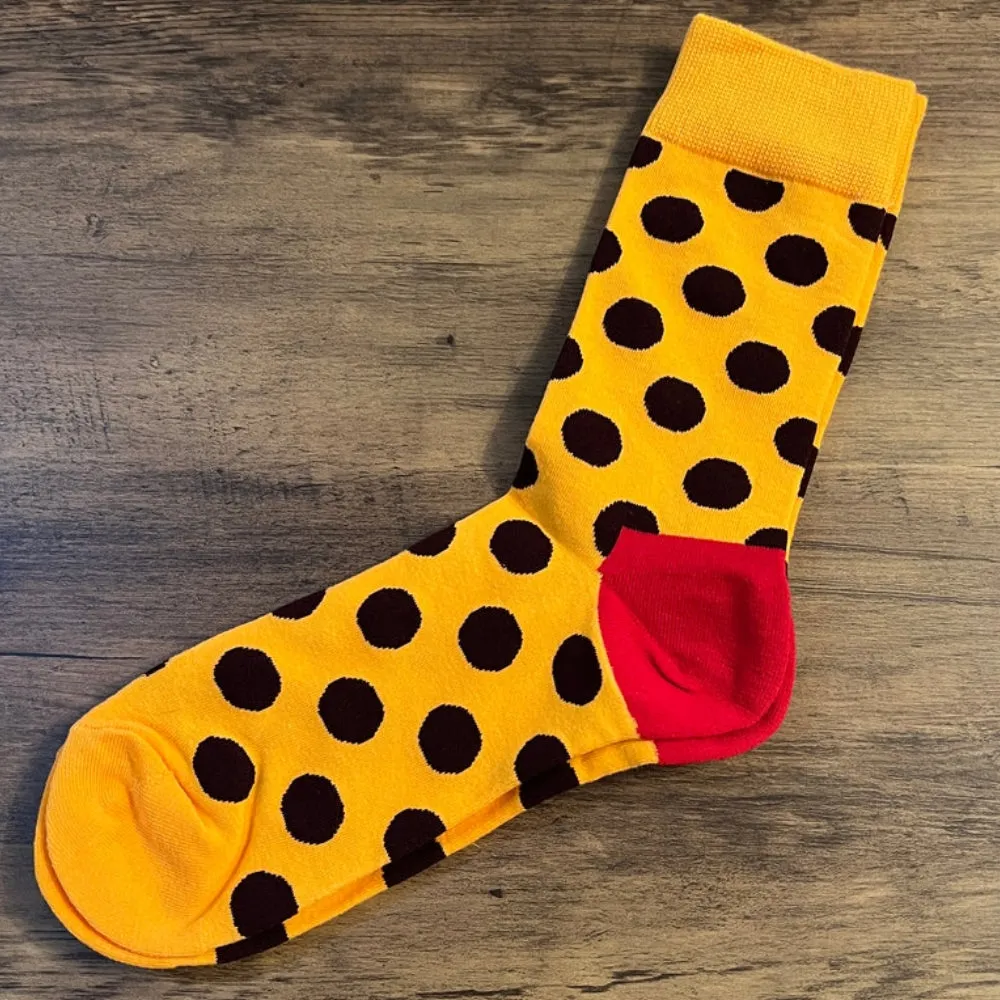Orange (Gold Yellow) with Black Polka Dots Socks from the Sock Panda (Adult Large - Men's Shoe Sizes 8-12)