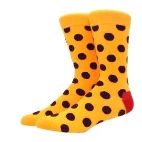 Orange (Gold Yellow) with Black Polka Dots Socks from the Sock Panda (Adult Large - Men's Shoe Sizes 8-12)