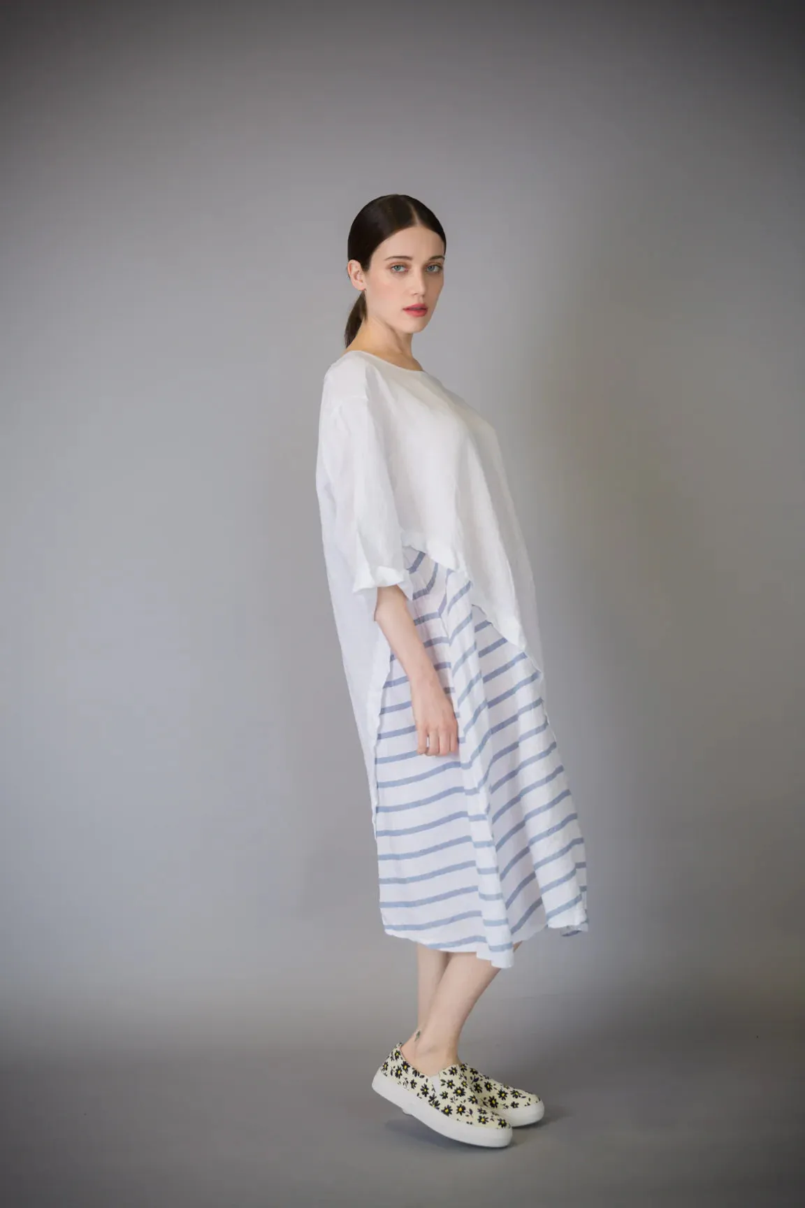 Paolo Tricot Sale, D11407 Striped Linen Dress 50% Off Regular Price