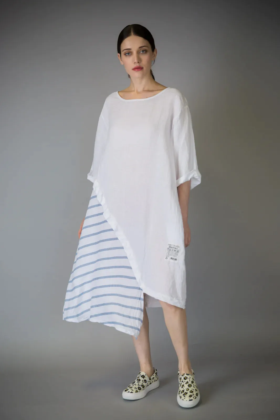 Paolo Tricot Sale, D11407 Striped Linen Dress 50% Off Regular Price