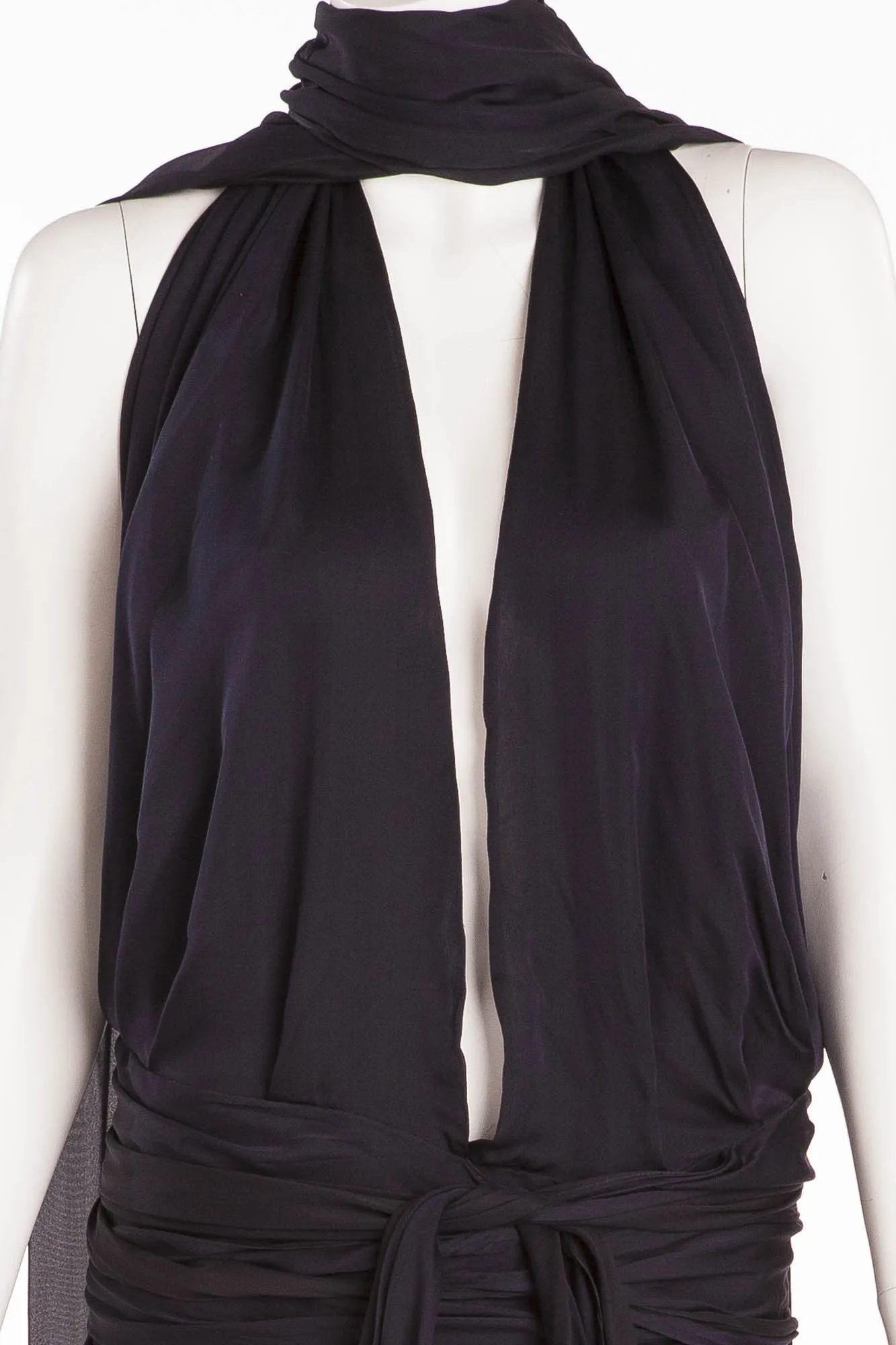 Roberto Cavalli - Midnight Blue Long Gown with Ostrich Fringe Scarf - IT 42