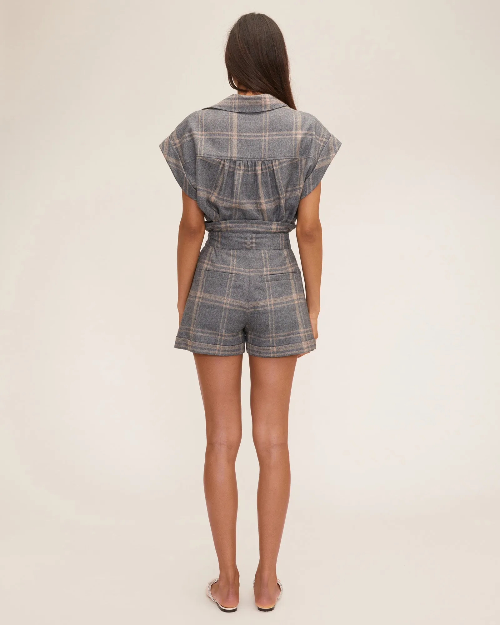 Rowe Lightweight Flannel Drop Shoulder Top in Fog Grey Plaid