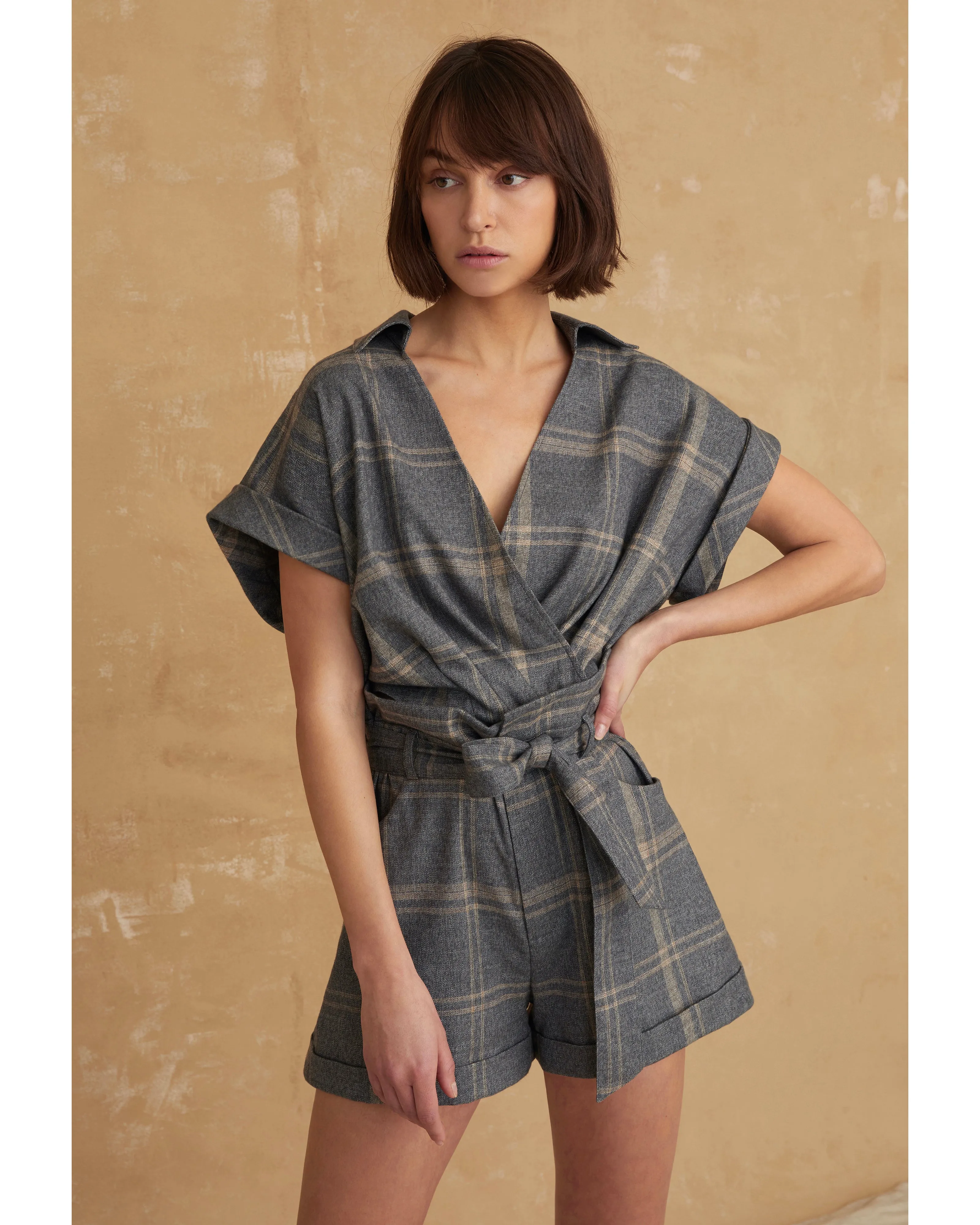 Rowe Lightweight Flannel Drop Shoulder Top in Fog Grey Plaid