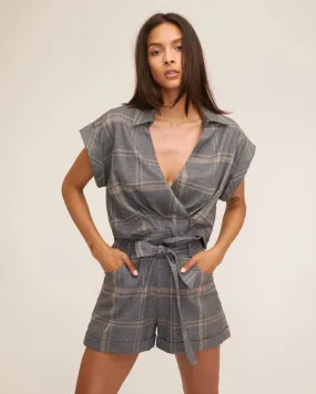 Rowe Lightweight Flannel Drop Shoulder Top in Fog Grey Plaid