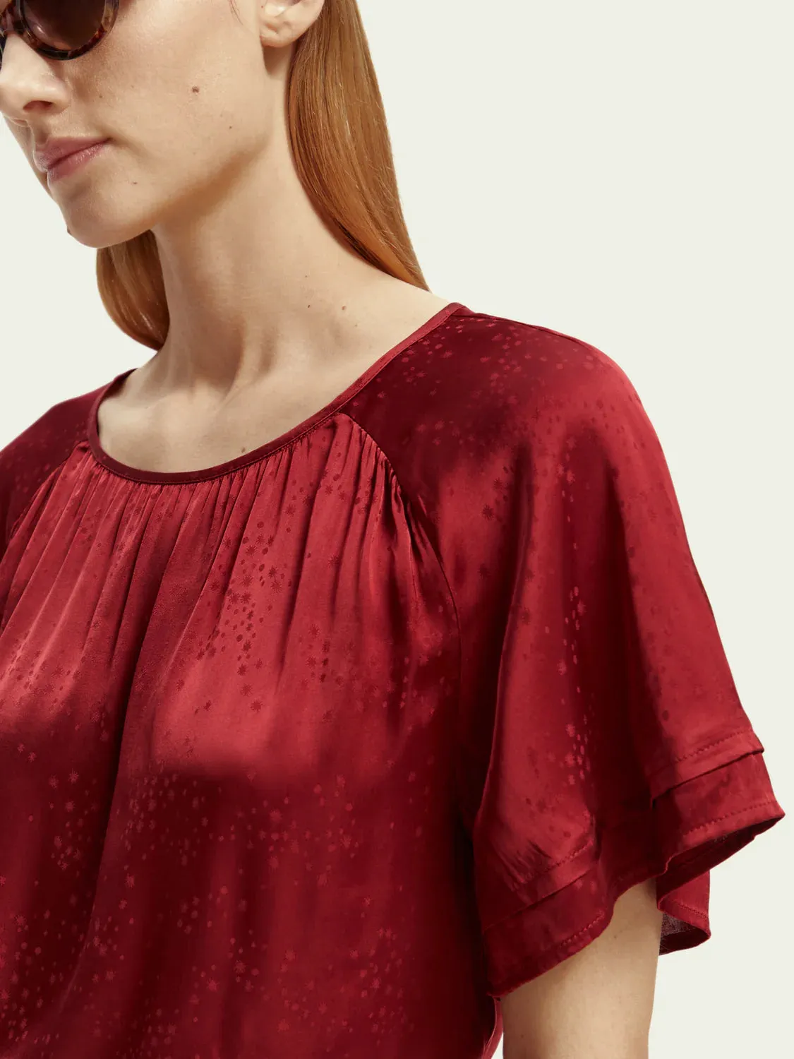 Scotch & Soda Flutter Sleeve Top in Rhubarb (S)