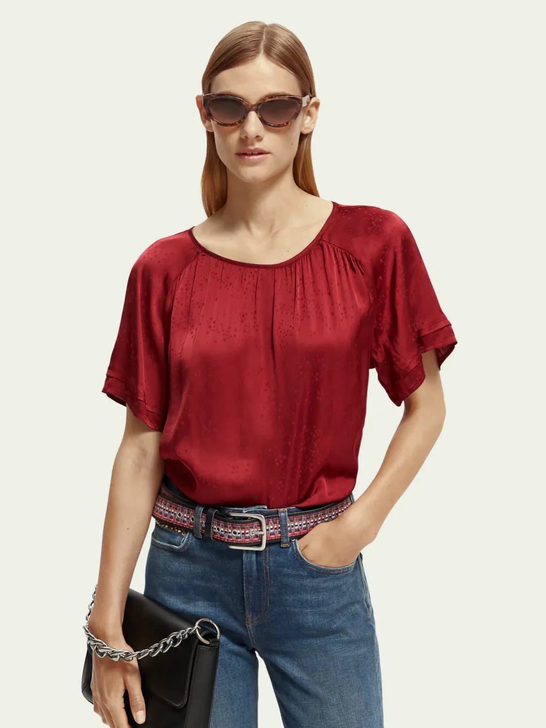 Scotch & Soda Flutter Sleeve Top in Rhubarb (S)