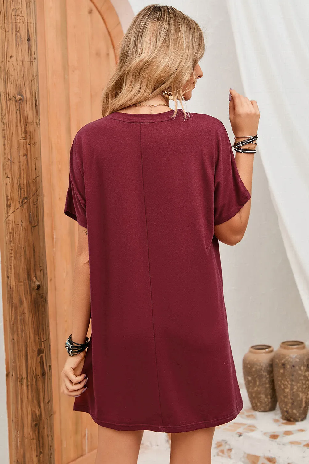 Side Pockets Short Sleeve Tunic Top