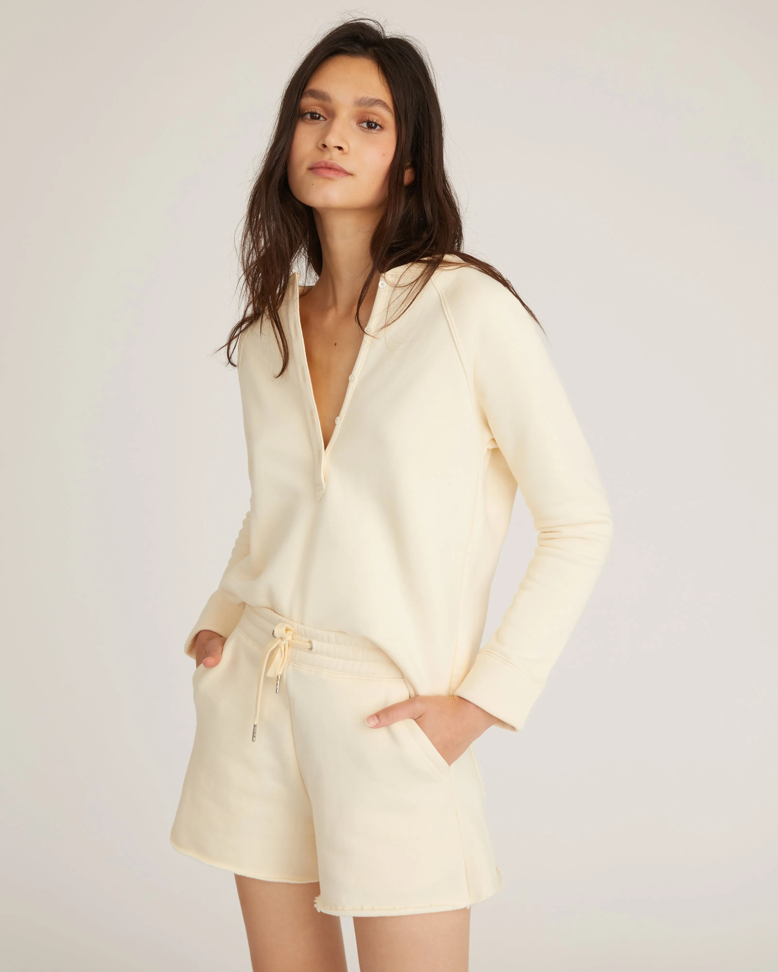 So Relaxed French Terry Wide Leg Sweatshort in Limoncello