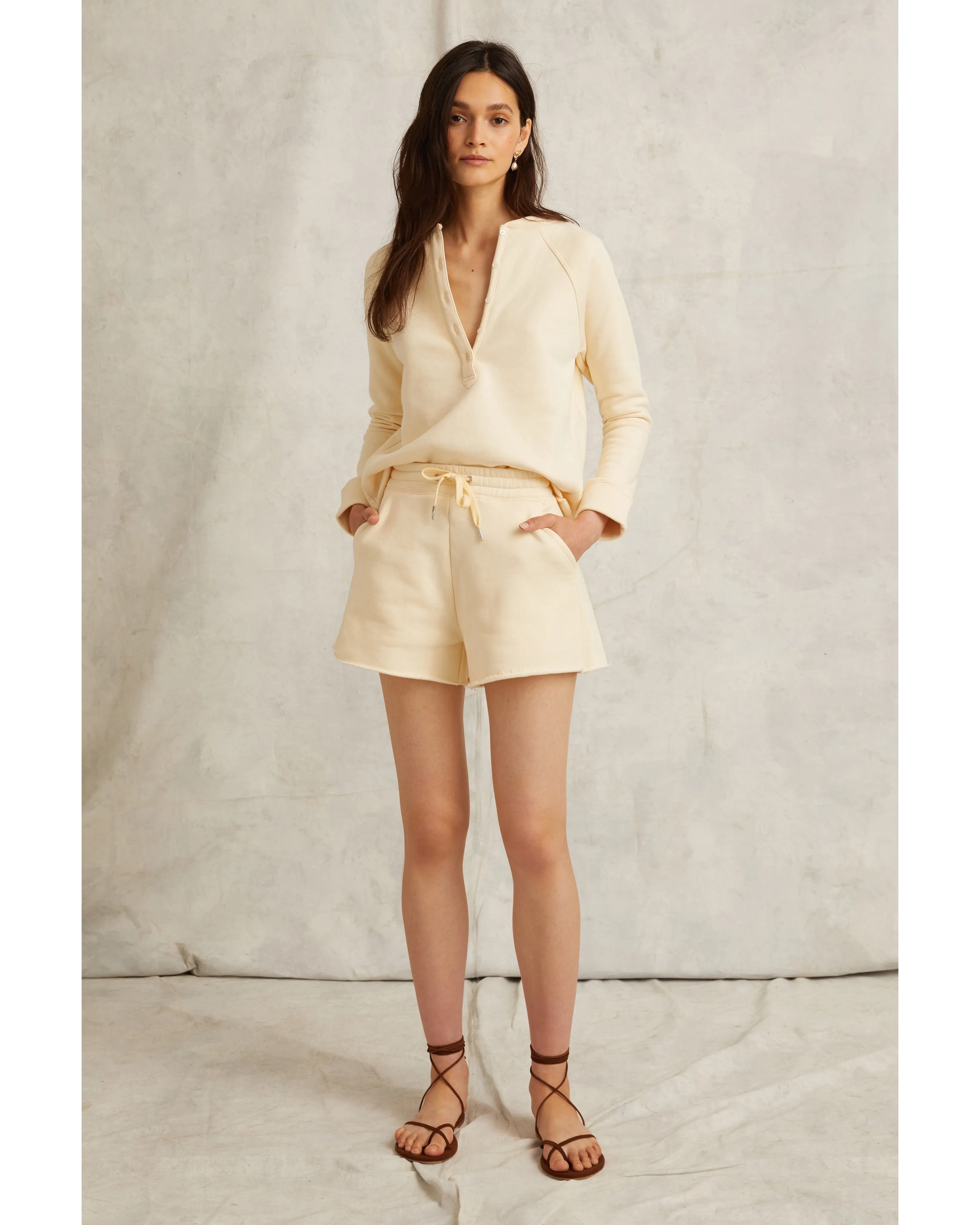 So Relaxed French Terry Wide Leg Sweatshort in Limoncello