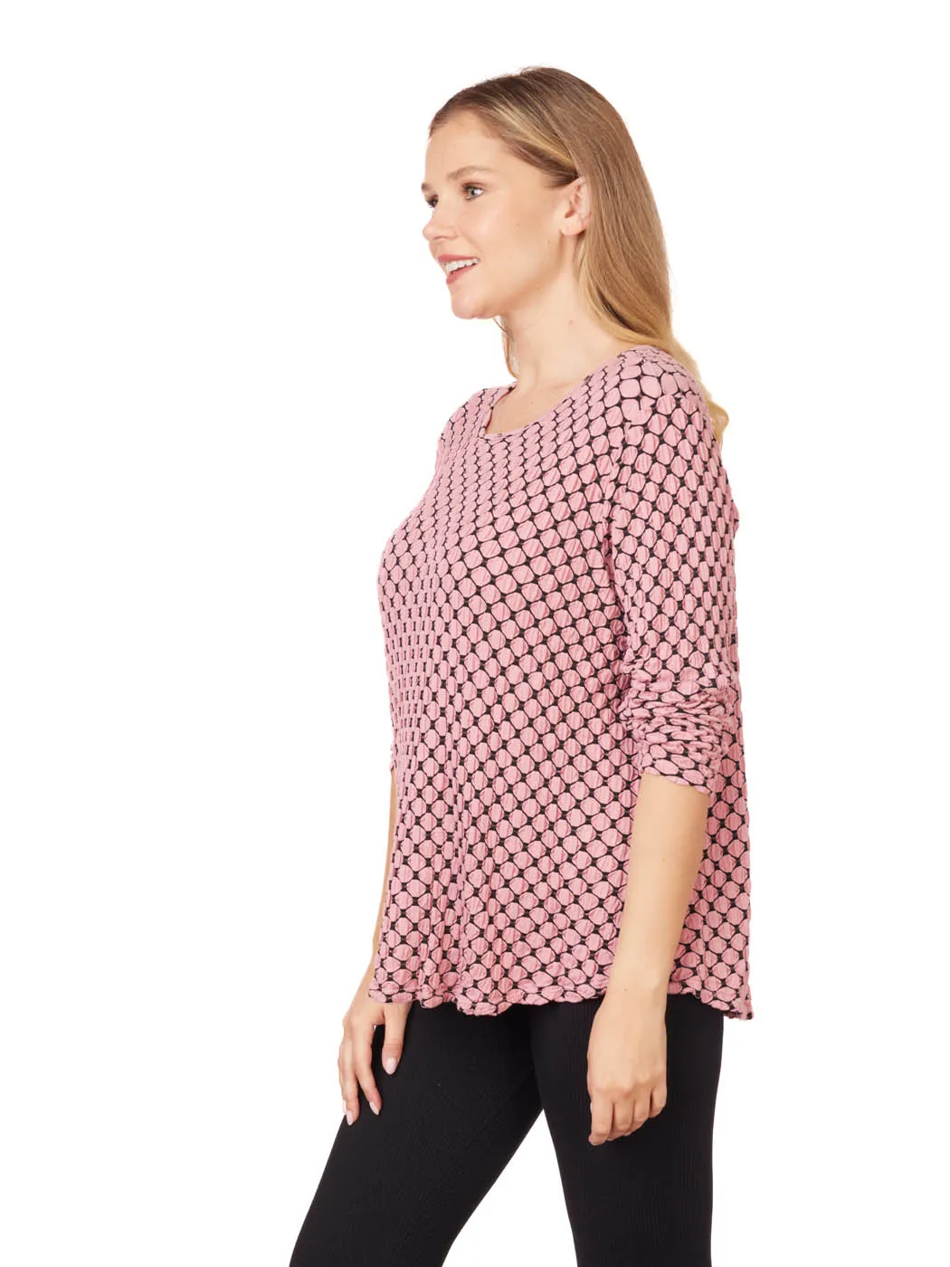 Tianello Honeycomb Knit Jersey "Martha" Blouse-(Oversized Fit)-Pretty Pink size M,XL