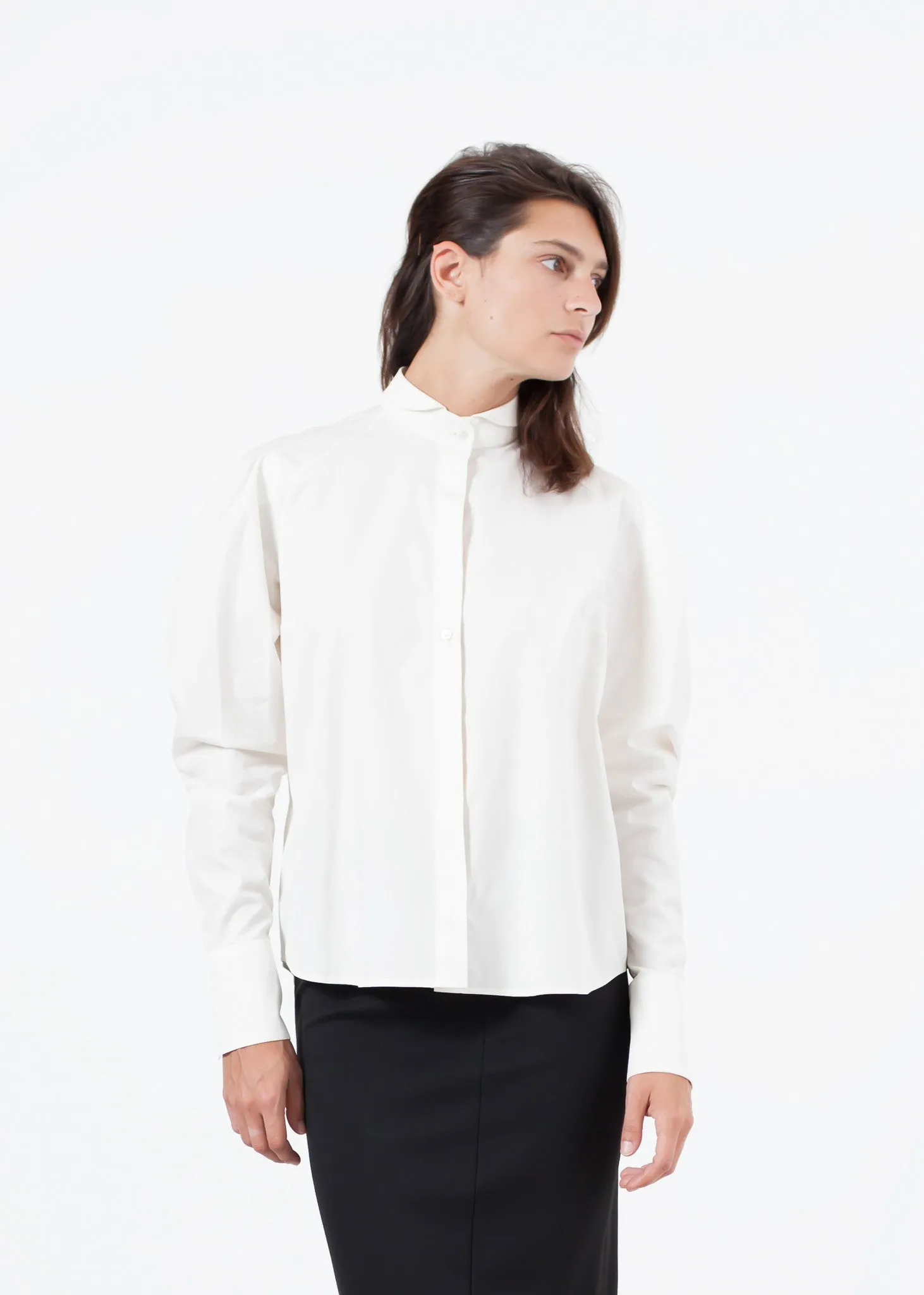 Trim Collar Poplin Blouse in Off White -UEB