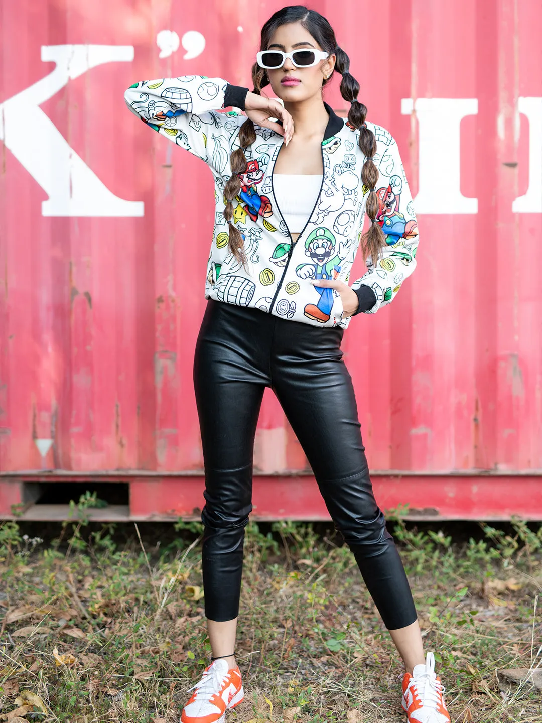 White Super Mario Printed Velvet Jacket