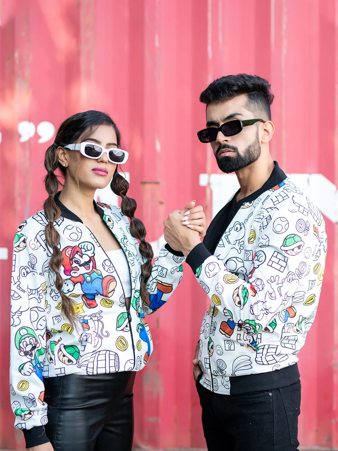 White Super Mario Printed Velvet Jacket