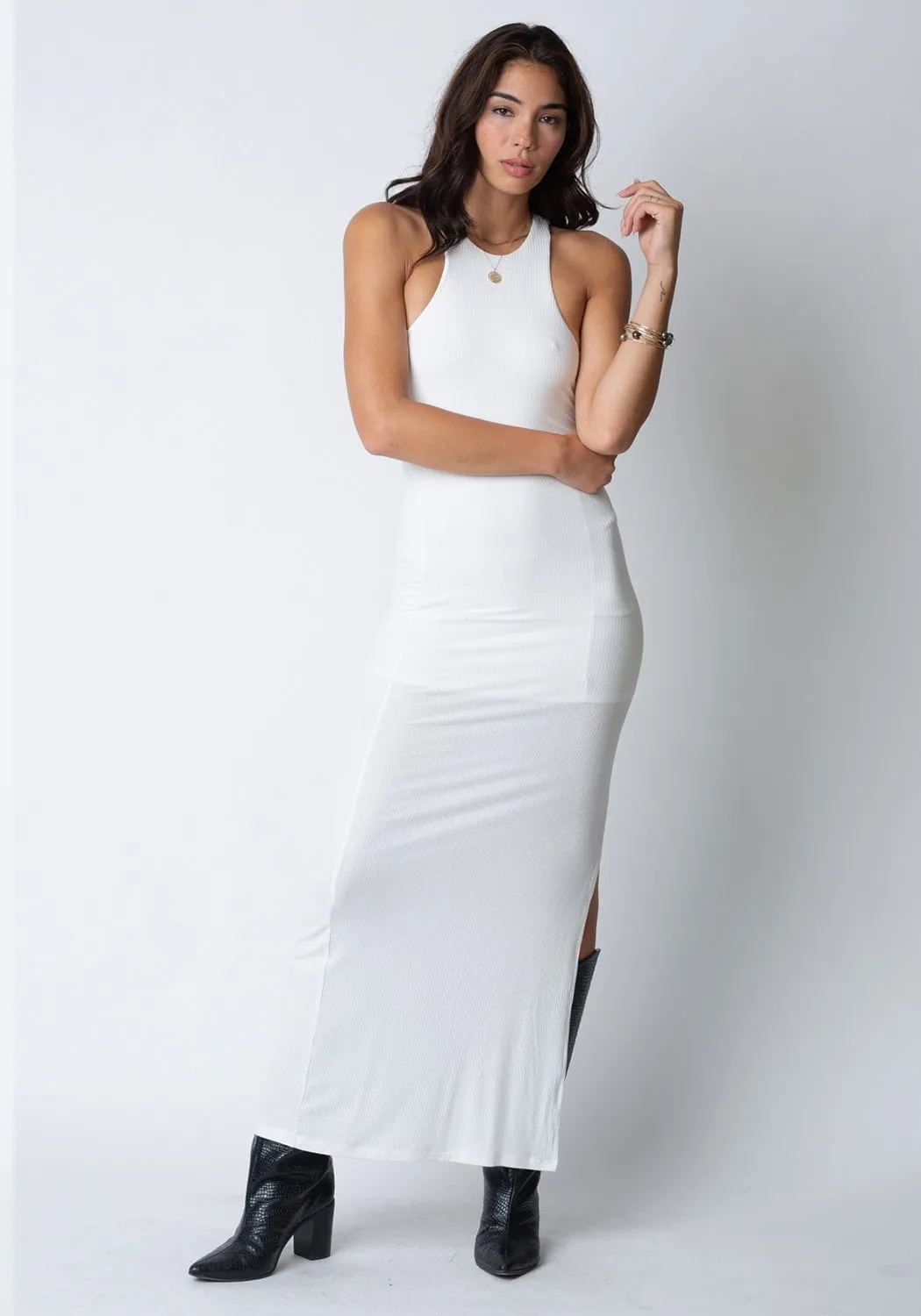 WIDE RIB CUT AWAY MAXI DRESS