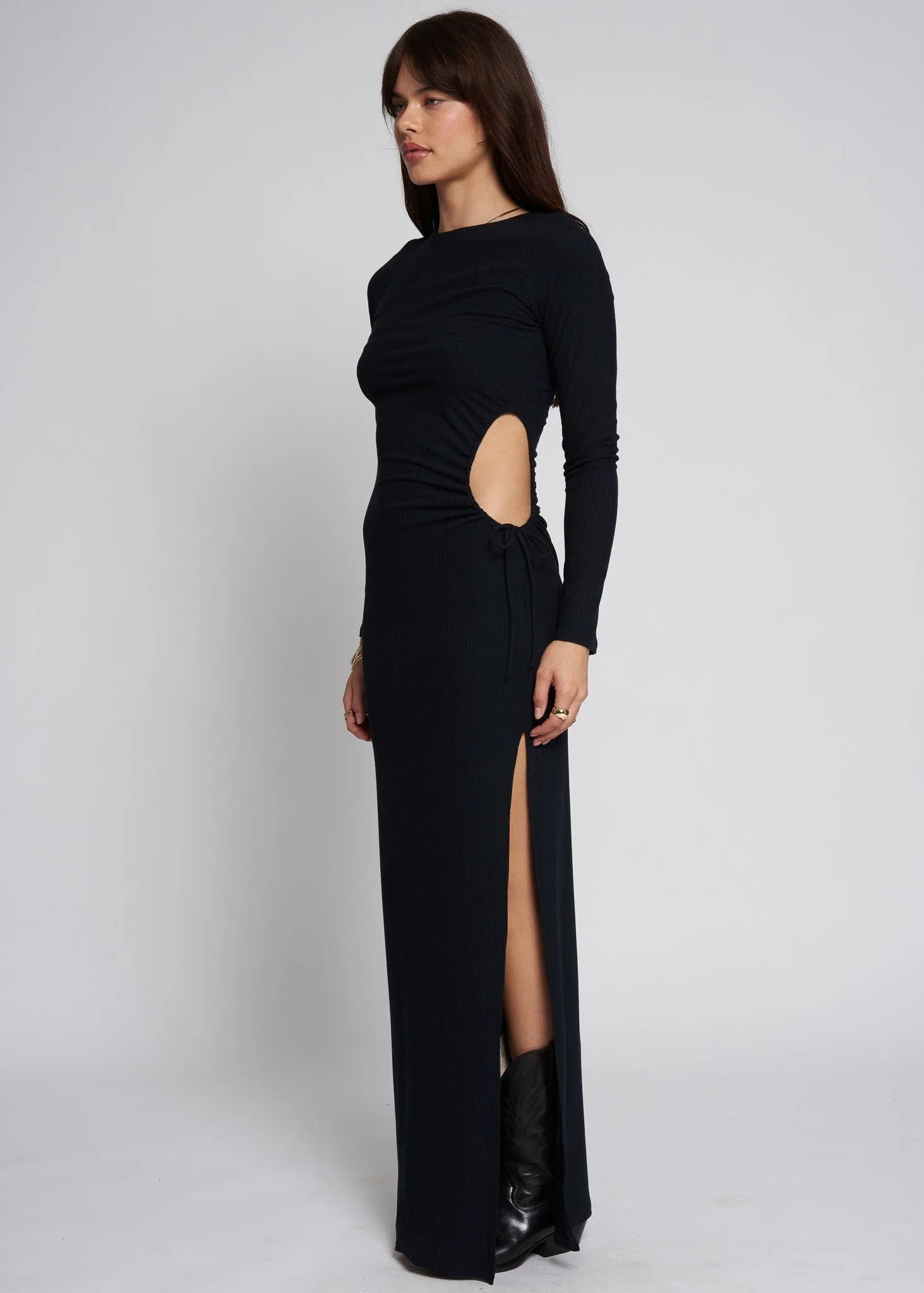 WIDE RIB EVERY CURVE LONG SLEEVE MAXI DRESS