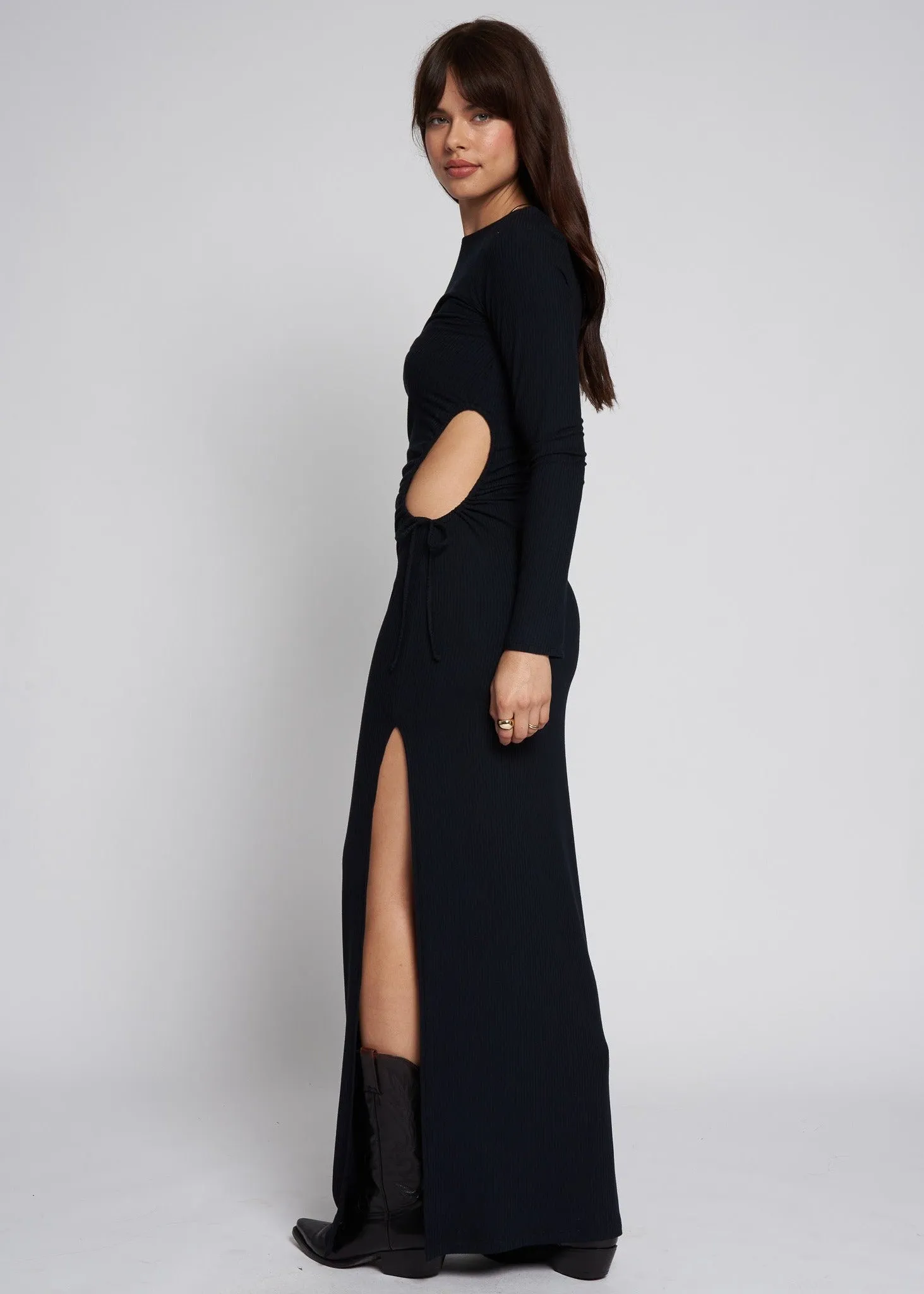 WIDE RIB EVERY CURVE LONG SLEEVE MAXI DRESS
