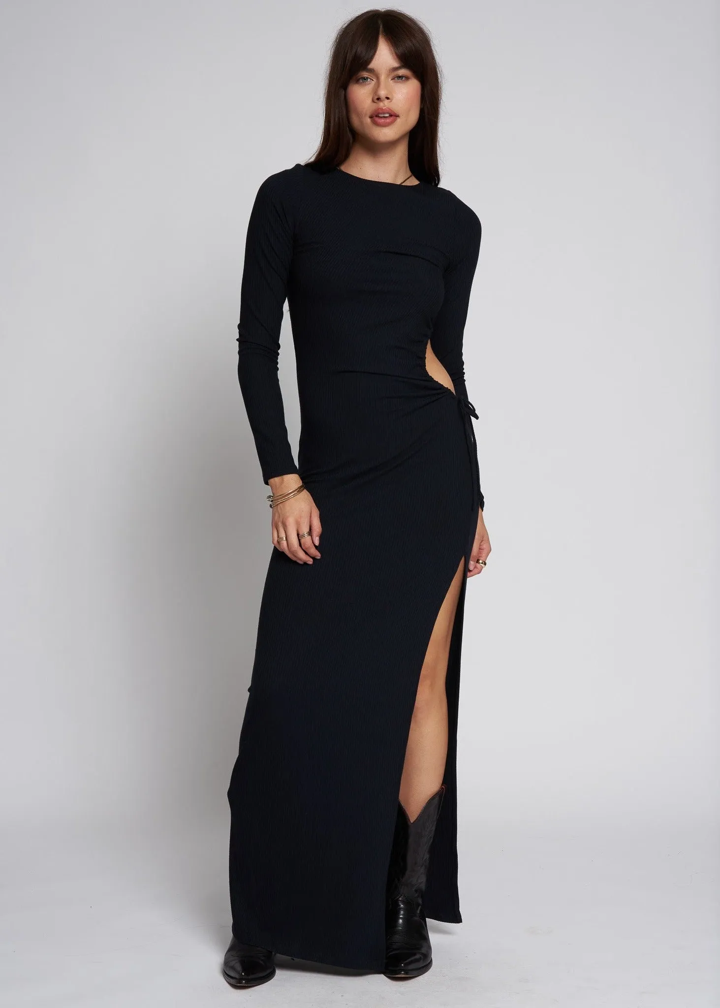WIDE RIB EVERY CURVE LONG SLEEVE MAXI DRESS