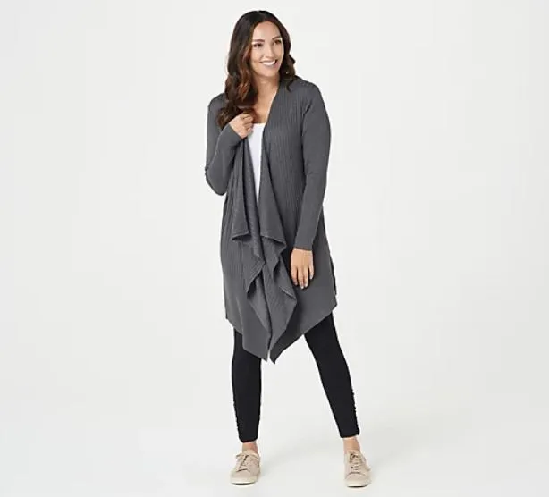 zuda Ecovero Open Front Cardigan with Rib Detail Size 1X Iron